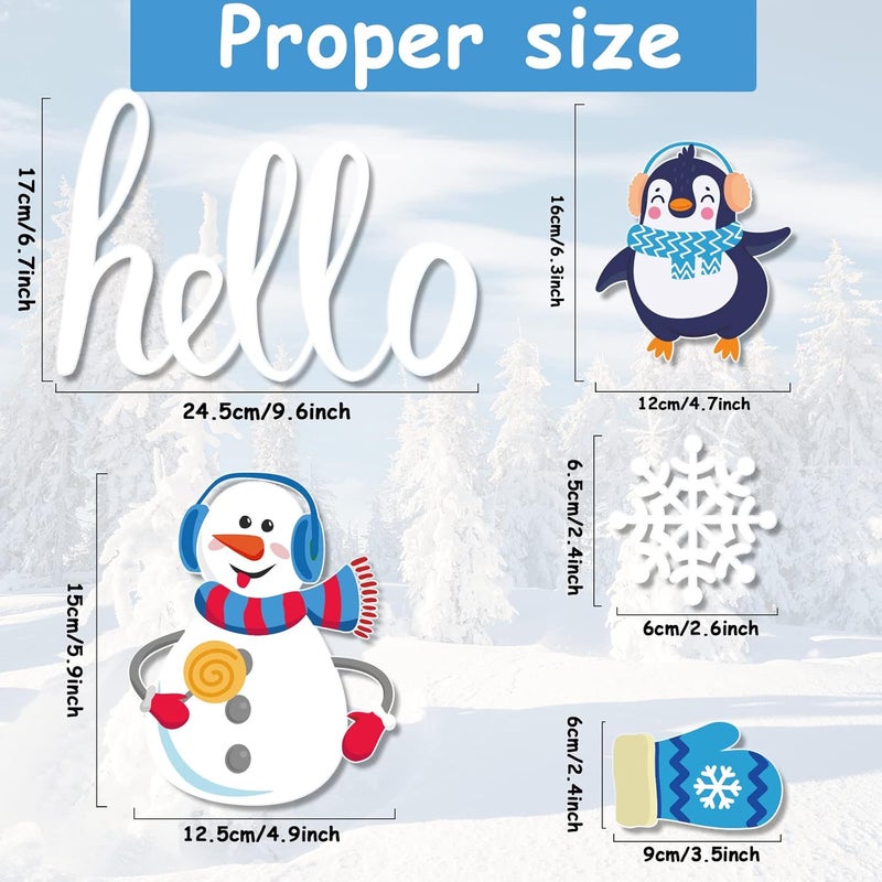 Tevxj Large Size Hello Winter Window Clings for Christmas Snowflake Decoration Xmas Windows Decals Snowman Window Stickers for Showcase Home Decor Merry Christmas Party Supplies - Image 2